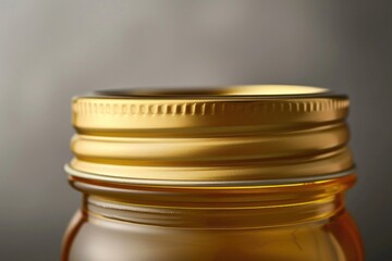 Wall Mural - A jar of golden honey sits on a wooden table, awaiting use in cooking or as a sweetener