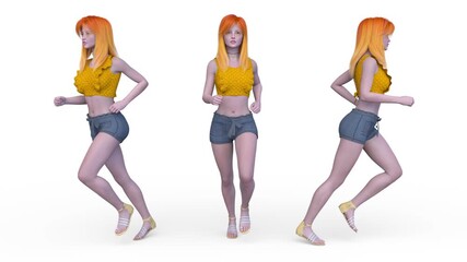 Poster - 走るショートパンツの女性　3DCGレンダリング