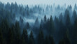 © Igor - Misty landscape with fir blue forest in vintage retro style AI