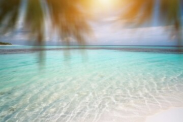 Wall Mural - Sunny tropical beach with sea and palm trees