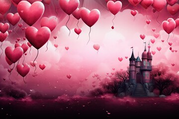 Free digital art many cartoon heart floating in the sky