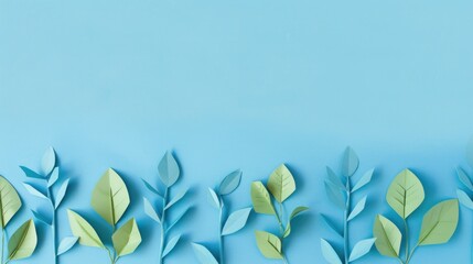 Sticker - Paper Leaves on a Blue Background