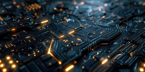 Poster - A close-up view of a computer circuit board with various components and wires
