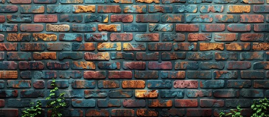 Poster - Multicolored Brick Wall with Plants