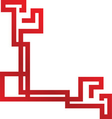 Poster - red geometric shape forming an abstract right angle corner design element on a white background