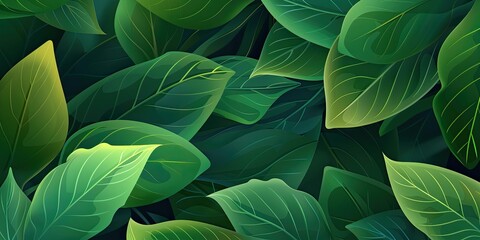 Wall Mural - Green leaves with defined veins.