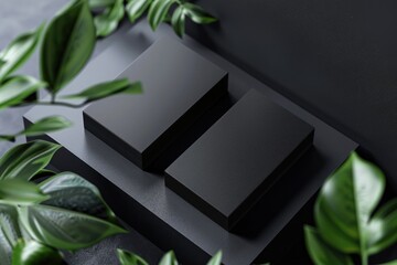 Poster - A pair of black boxes placed on a table, possibly for display or use