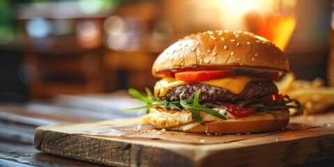 Sticker - Cheeseburger on a wooden cutting board