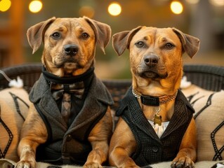 Poster - Two dogs dressed in suits and ties. AI.