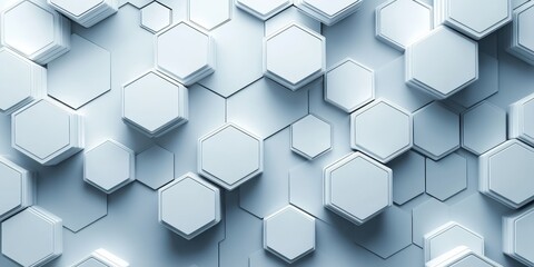 3d rendering of white abstract background with hexagon pattern on grey background. Modern technology and science concept
