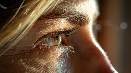 Poster - A close-up of a person's eye, looking off to the side. AI.