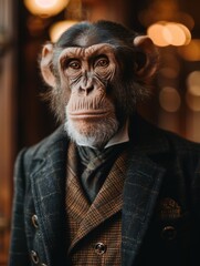 Wall Mural - A chimpanzee in a suit. AI.