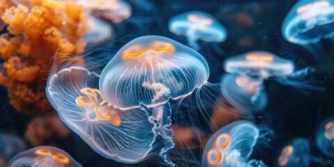 Canvas Print - Jellyfish Floating in a Captivating Aquarium