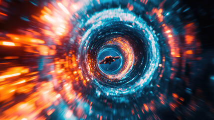 Wall Mural - a spaceship is speeding at light speed through a holographic galactic vortex. generative ai
