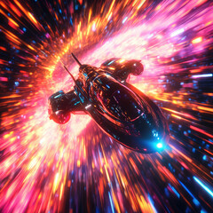 Wall Mural - a spaceship is speeding at light speed through a holographic galactic vortex. generative ai