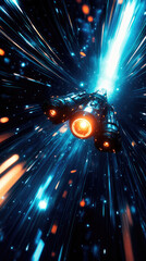 Wall Mural - a spaceship is speeding at light speed through a holographic galactic vortex. generative ai
