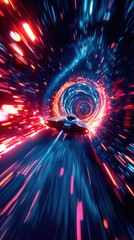 Wall Mural - a spaceship is speeding at light speed through a holographic galactic vortex. generative ai
