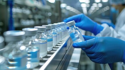 Poster - a scientist working in a laboratory setting, wearing a lab coat and blue gloves