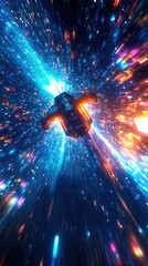 Wall Mural - a spaceship is speeding at light speed through a holographic galactic vortex. generative ai
