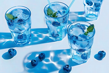 Wall Mural - Digital drawing of blue drinks design on clear background