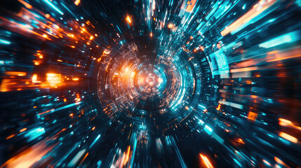 Wall Mural - a spaceship is speeding at light speed through a holographic galactic vortex. generative ai
