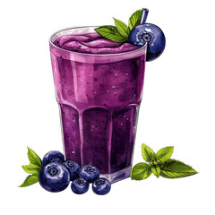 A vibrant blueberry smoothie garnished with fresh blueberries and mint leaves, perfect for a refreshing and healthy treat.