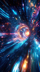 Wall Mural - a spaceship is speeding at light speed through a holographic galactic vortex. generative ai