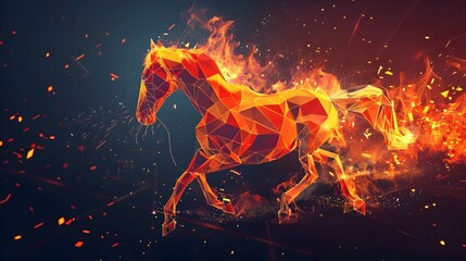 Polygonal Fire Horse in Dynamic 3D Motion