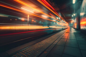 Wall Mural - A blurry image of a train at a station