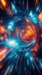 Wall Mural - a spaceship is speeding at light speed through a holographic galactic vortex. generative ai
