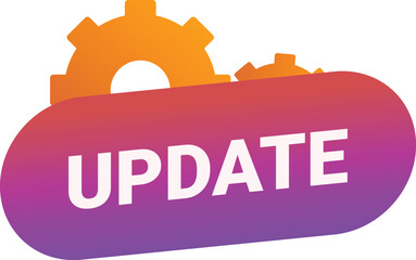 Poster - Gradient button with the word update and gears on top of it