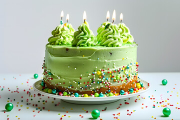 Poster - green birthday cake on a white background