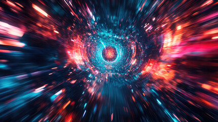 Wall Mural - a spaceship is speeding at light speed through a holographic galactic vortex. generative ai
