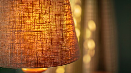 A close-up shot of a lamp shade sitting on a table, showcasing its texture and design