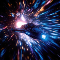 Wall Mural - a spaceship is speeding at light speed through a holographic galactic vortex. generative ai