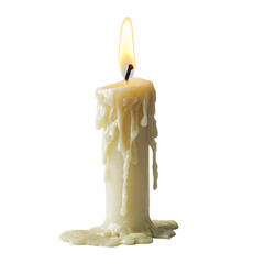 a lit wax candle with no background