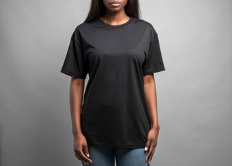 Black Shirt Mockup, Oversized Blank T-Shirt Template, Fashion, African American, Female, Black Girl, Women, Model Wearing a Black Tee Shirt