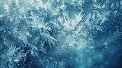 Aufkleber - Delicate Frost Patterns on a Blue Surface