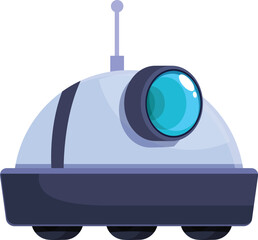 Poster - Cartoon style illustration of a space exploration robot exploring a new planet, with antenna and big eye, in ufo futuristic style