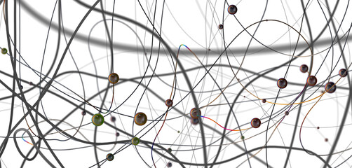 Fototapete - Multi color connected lines and dots network 3d illustration