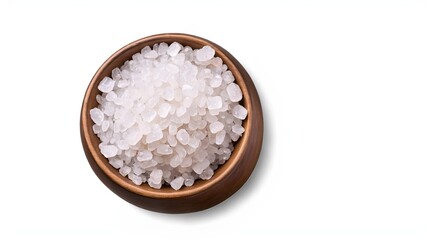 Wall Mural -  natural sea salt in brown bowl isolated on white background. 