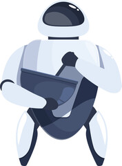 Poster - Cartoon style vector illustration of a white robot from the future holding a bowl mixing ingredients