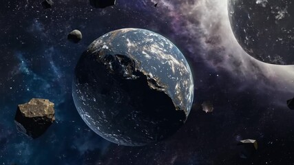 Poster - Meteor Rock Floating Near Deteriorating Planet in Outer Space Generative AI