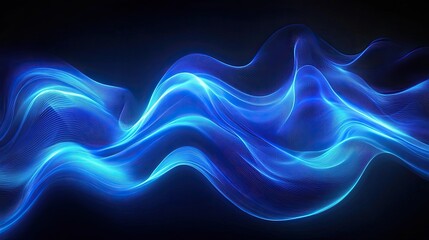 Wall Mural - Smooth blue neon waves forming a sophisticated and tranquil background.