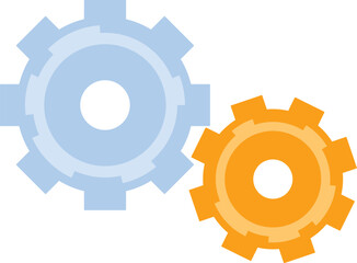 Poster - Two colored gears interlocked representing a teamwork concept