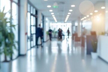 Wall Mural - office on blurred white background with subtle blurred people.