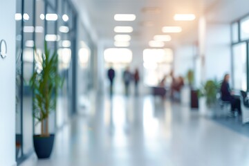 Wall Mural - office on blurred white background with subtle blurred people.