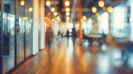 Wall Mural - a blurred image of the office with employees in the background, image for presentation and place for