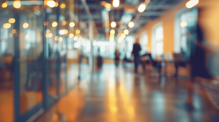 Wall Mural - a blurred image of the office with employees in the background, image for presentation and place for
