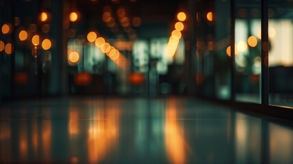 Wall Mural - large office at night blurred in dark green, black and little orange tones. space for writing.